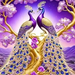 Pictură cu diamante Păuni pe ramură 30x40 cm