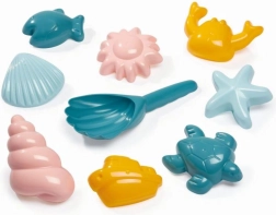 Set de forme de nisip cu motive marine și lopățică în formă de scoică