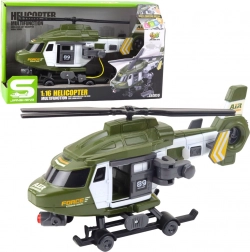 Elicopter militar 1:16 cu lumini, sunete și cârlig cu targă