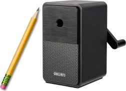 Ascuțitoare manuală cu manivelă, cu recipient și reglare a muchiei – neagră