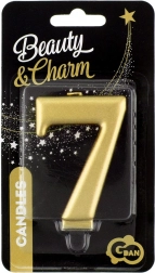 lumânare cifră 7 în culoare auriu metalizat GODAN Beauty & Charm 8 cm