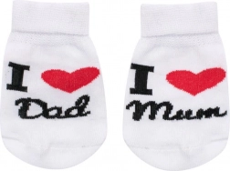 Șosete pentru bebeluși din bumbac I Love Mum & Dad albe