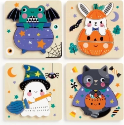 Mudpuppy puzzle din lemn de Halloween – set de 4 puzzle-uri