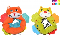 Zornăitoare textilă pentru mână cu inelușe de dentiție MAAMAA, pisicuță 12 cm