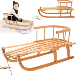 Săniuțe din lemn cu spătar și tracțiune