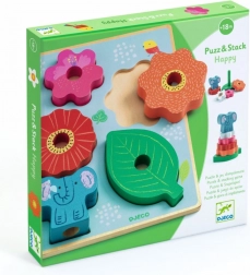 Puzzle din lemn și autocolante Happy Djeco