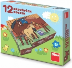 Dino cuburi de lemn cu animale domestice 12 buc