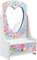 Cutie de bijuterii din lemn cu oglindă în formă de inimă Unicorn