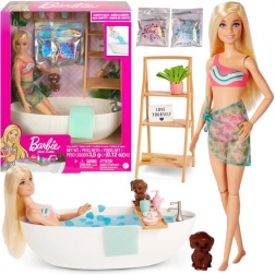 barbie relax – baie cu spumă confeti și cadă, păpușă blondă și accesorii