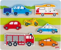 Puzzle din lemn cu mijloace de transport Goki