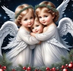 Pictură cu diamante trei îngerași 30 × 40 cm