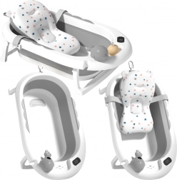 Cădiță pliabilă pentru copii cu termometru și inserție moale, gri cu steluțe