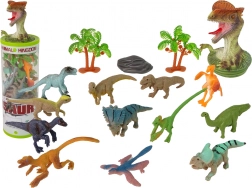 Set de figurine dinozauri în tub – 12 buc cu accesorii