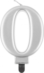 Lumânare pentru tort argintie cifră 0