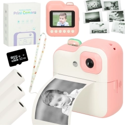 Aparat foto instant pentru copii cu imprimantă termică și card de 32 GB – Roz