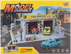 Set de construcție service auto cu mașinuță metalică