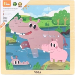 Puzzle din lemn cu hipopotami Viga, 9 piese