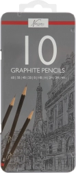 creioane grafit pentru desen 6B–4H, set 10 bucăți în etui metalic