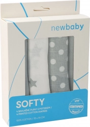 Scutece muselin din bumbac NEW BABY Softy 70 × 70 cm, 4 buc, gri‑alb