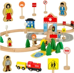 Trenulet de lemn cu gara, 50 piese