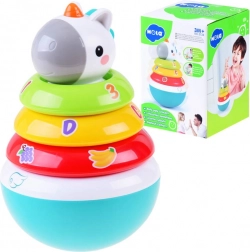 Jucărie stivuibilă colorată cu zornăitoare și unicorn