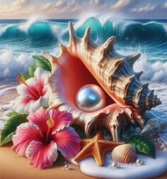 Pictură cu diamante scoică cu perlă 30 × 40 cm