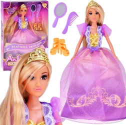 Păpușă prințesă cu păr lung în rochie de bal cu accesorii