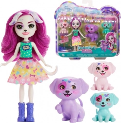 Papusa Enchantimals Dessa Dalmatian cu familia ei drăguță de dalmațieni