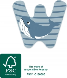 literă din lemn W cu motiv de balenă