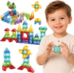 Cuburi magnetice de construcție Woopie, set educațional 3D cu 63 de piese