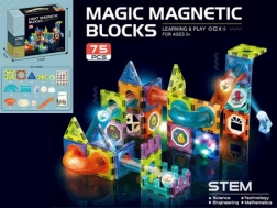 Set de construcție magnetic luminat, 75 piese