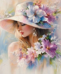 Pictură cu diamante femeie cu flori 30 × 40 cm