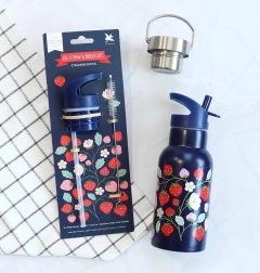 A Little Lovely Company set de capac, periuță și pai pentru sticla din inox 350 ml – Căpșuni