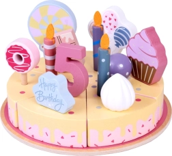 Tort aniversar din lemn pentru tăiat cu decorațiuni