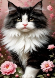 Pictură cu diamante pisică alb-negru 30 × 40 cm