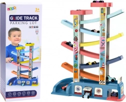 Pistă colorată cu rampe pentru mașinuțe – 6 mașinuțe