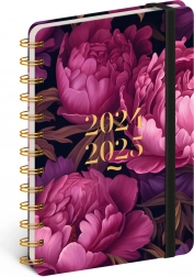 Agenda Notique cu spirală pe 18 luni Petito – flori mov 2024/2025, 13 × 18 cm