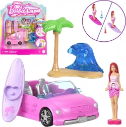 Mattel Mini Barbie Land cabriolet cu mini-păpușă Barbie și schimbare de culoare
