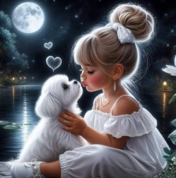 Pictură cu diamante Fată cu cățel 30x40cm