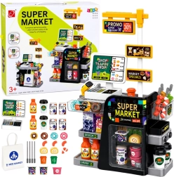 Supermarket pentru copii cu casă de marcat, scanner și dozator de băuturi (65 piese)