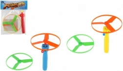 Elice zburătoare cu lansator, plastic, diametru 9 cm, 2 culori