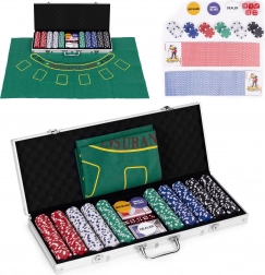 Set Poker și Blackjack – 500 jetoane, 2 pachete de cărți, zaruri, preș de joc, servietă cu încuietoare