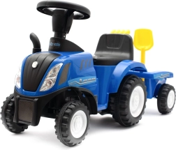 Trotinetă fără pedale pentru copii tip tractor cu remorcă și unelte NEW HOLLAND albastru