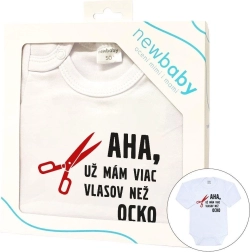 Body pentru bebeluși cu imprimeu New Baby mai mult păr decât tati – ambalaj cadou, mânecă lungă (măr. 86, 12–18 luni)