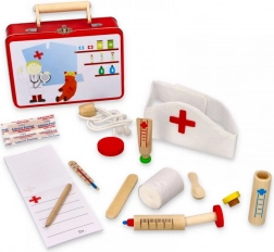 Trusă medicală metalică pentru copii cu instrumente din lemn