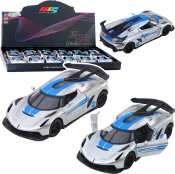 Mașinuță sport metalică 1:32 cu mecanism pull-back și uși deschise – argintie