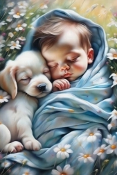 Mozaic cu diamante - Copil și cățeluș