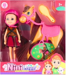 Păpușă călăreață pe cal 15 cm cu accesorii