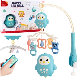 Carusel muzical pentru pătuț cu lampă și zornăitori – albastru