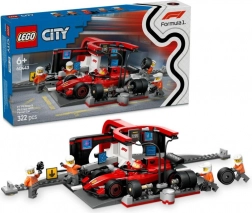 LEGO City F1 pit stop și mecanici cu monopostul FERRARI